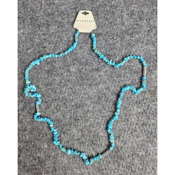 M. Haskell Turquoise Bead Necklace Western Style With Rhinestone Spacer Bar 27" - Picture 1 of 6